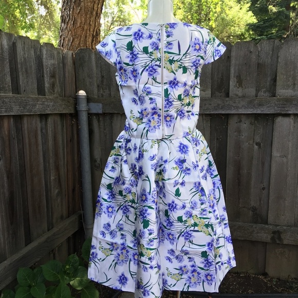 Blue violet floral white 2 pc cap sleeve crop top & full skirt set S M L NWT - Picture 11 of 13